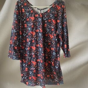 Floral Print Dress with Red and Blue Accents